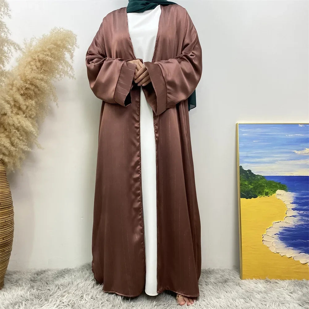 Ramadan Kimono Abayas for Women Modest Muslim Moroccan Dubai Fashion Dress Open Front Abaya Satin Eid Al Adha 2025 Islam Clothes