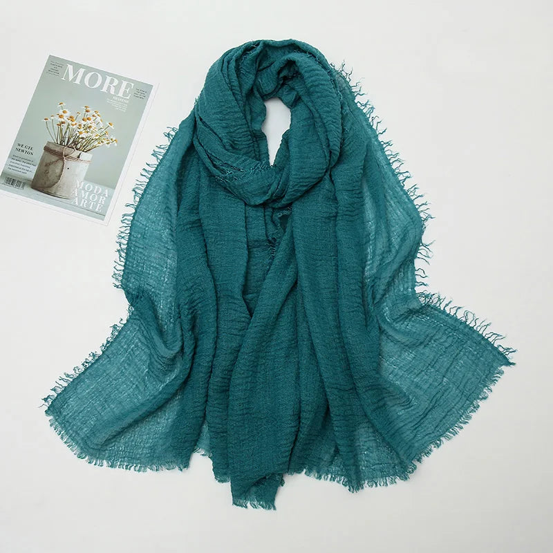 Crinkle Hijab Scarf Soft Solid Cotton Head Scarves