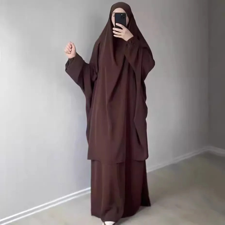 Abaya Muslim Women's Middle East Robe Large Size Women's Middle East Dubai Two Piece Set Full Coverage Robe Dress MU-101