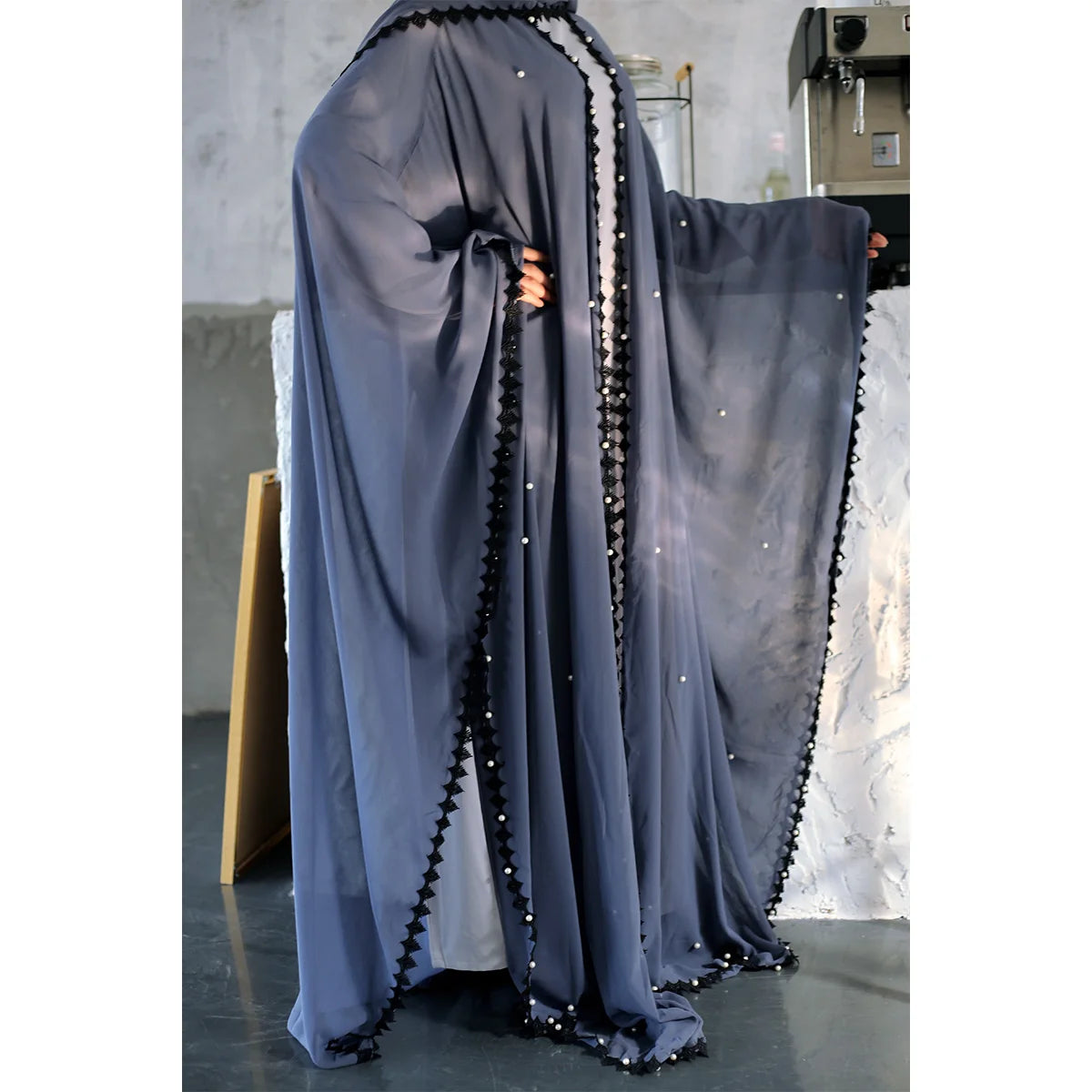 Trendy Dubai Open Lace Beaded Abaya