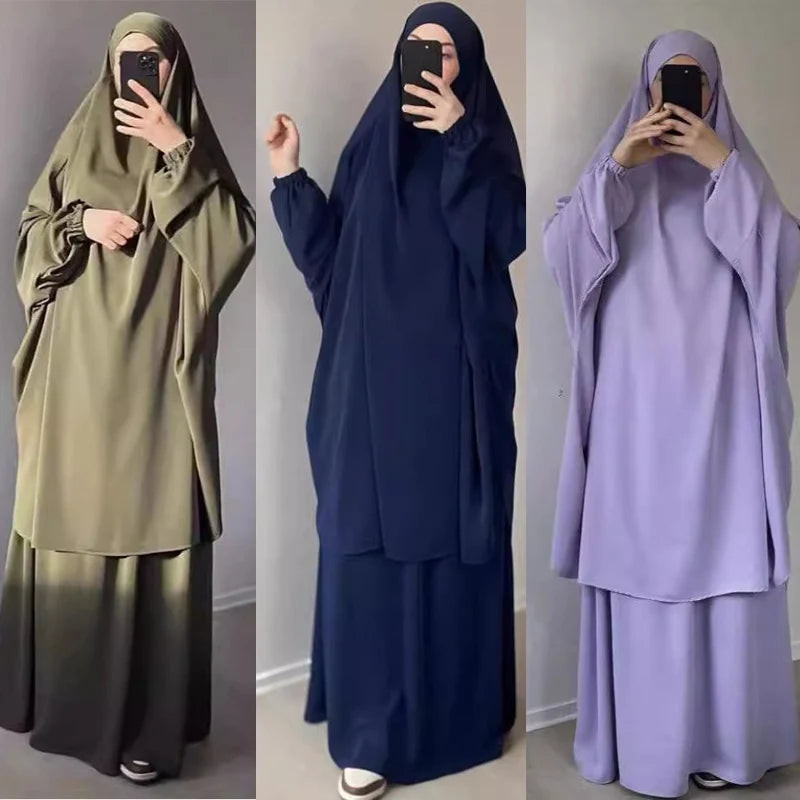 Abaya Muslim Women's Middle East Robe Large Size Women's Middle East Dubai Two Piece Set Full Coverage Robe Dress MU-101