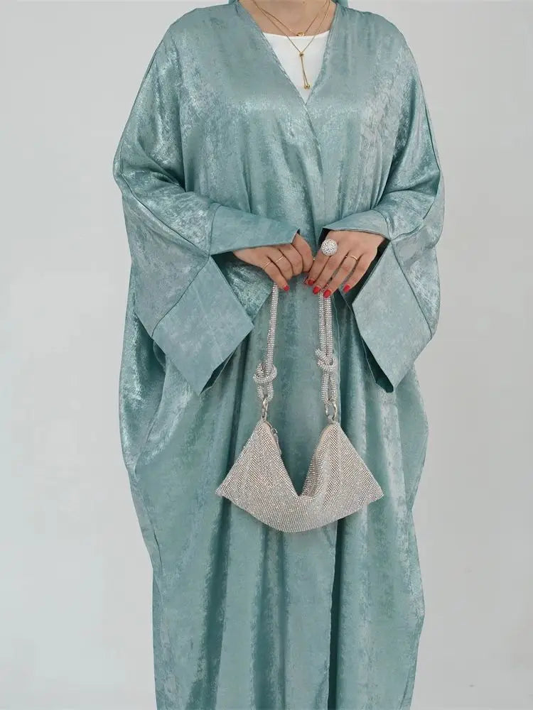 Dubai Luxury Shiny Batwing Satin Open Abaya