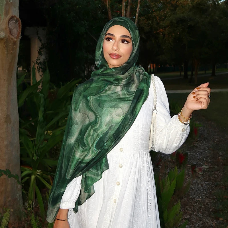 2025 New Watercolor Floral Satin Modal Hijab