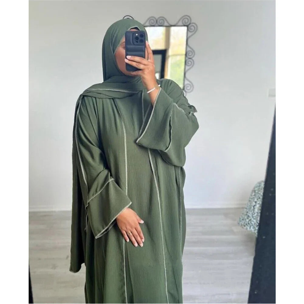 3 Piece Mathing Set Muslim Women Abaya Kimono Sleeveless Inner Dress Hijab Suit Turkey Kaftan Dubai Arabic Robes Ramadan Caftan
