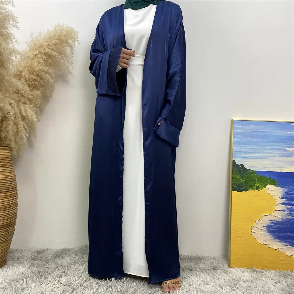 Ramadan Kimono Abayas for Women Modest Muslim Moroccan Dubai Fashion Dress Open Front Abaya Satin Eid Al Adha 2025 Islam Clothes