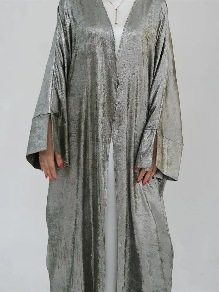 Dubai Luxury Shiny Batwing Satin Open Abaya