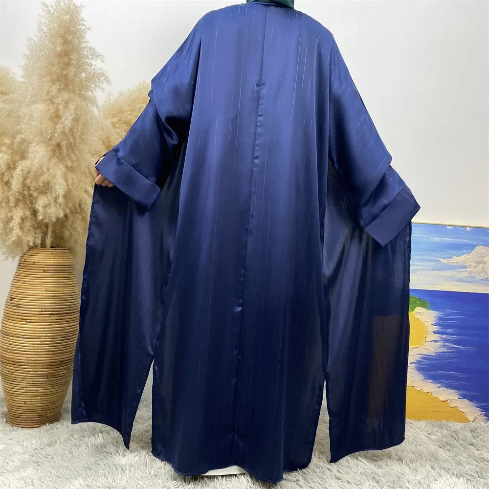 Ramadan Kimono Abayas for Women Modest Muslim Moroccan Dubai Fashion Dress Open Front Abaya Satin Eid Al Adha 2025 Islam Clothes