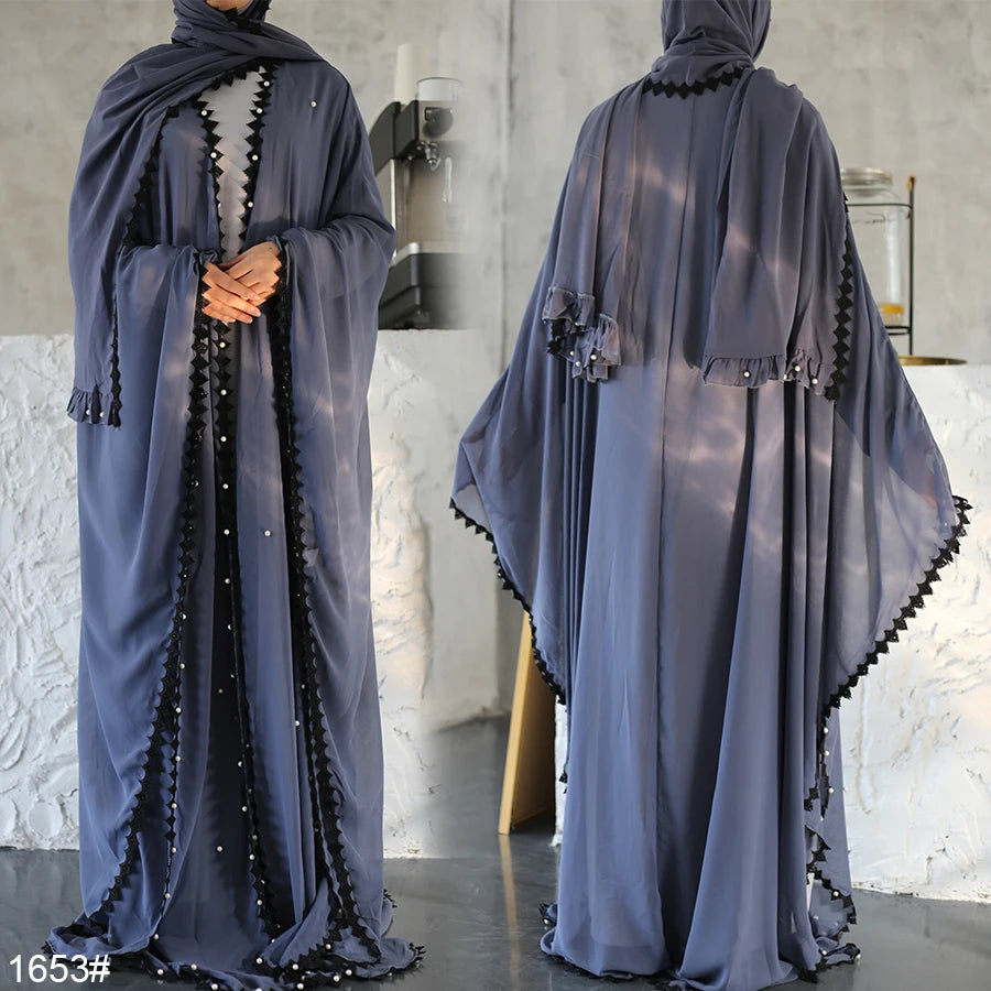 Trendy Dubai Open Lace Beaded Abaya