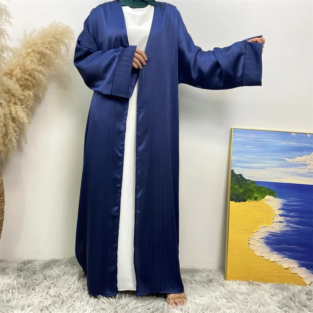 Ramadan Kimono Abayas for Women Modest Muslim Moroccan Dubai Fashion Dress Open Front Abaya Satin Eid Al Adha 2025 Islam Clothes