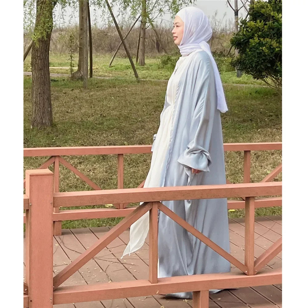 Dubai Puff Sleeve Satin Open Abaya