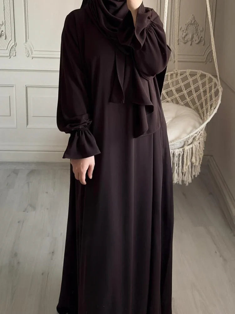Flare Sleeve Modest Long Dresses with Scarf