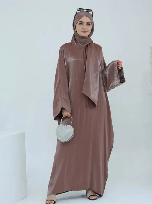 Satin Khimar Abaya – Elegant Kaftan Dress for Women