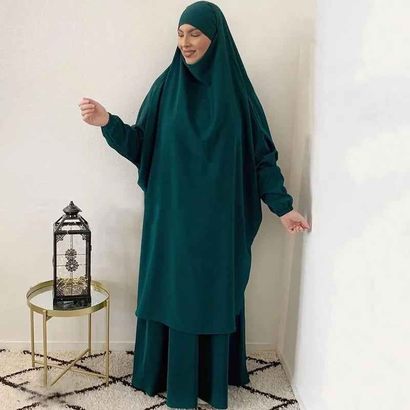 Abaya Muslim Women's Middle East Robe Large Size Women's Middle East Dubai Two Piece Set Full Coverage Robe Dress MU-101