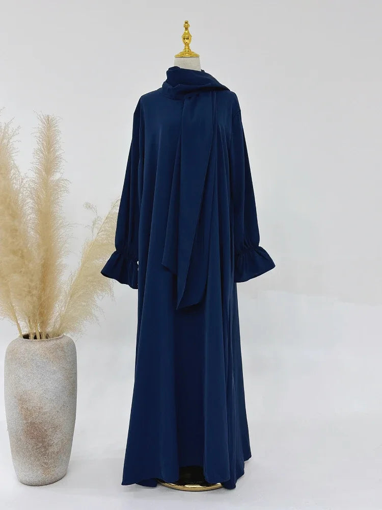Flare Sleeve Modest Long Dresses with Scarf
