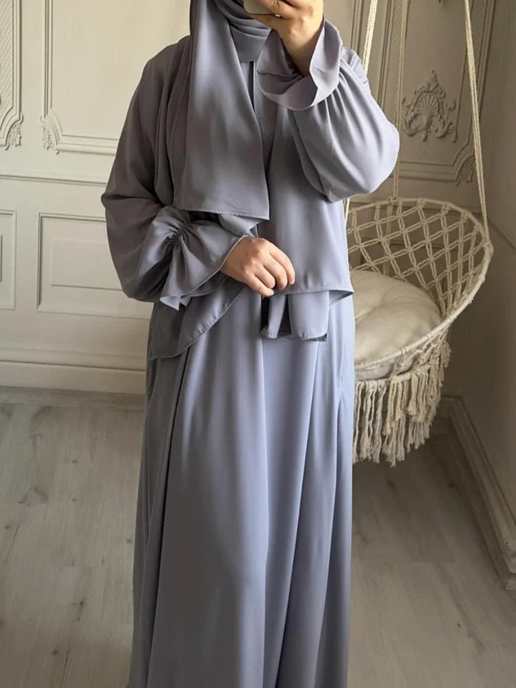 Flare Sleeve Modest Long Dresses with Scarf