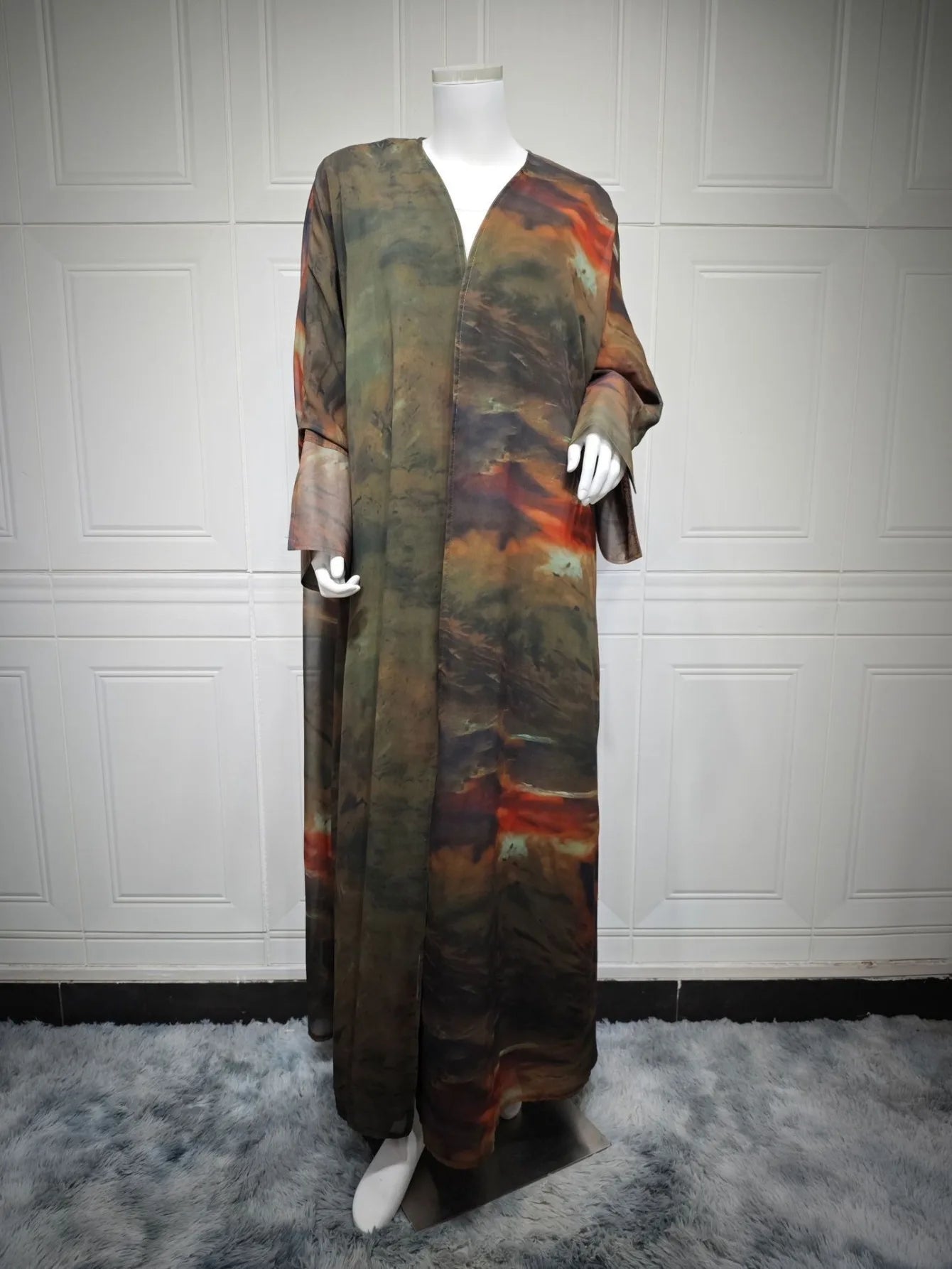 Tie-Dye Open Abaya – Full Sleeve Maxi Kaftan Turkey Style