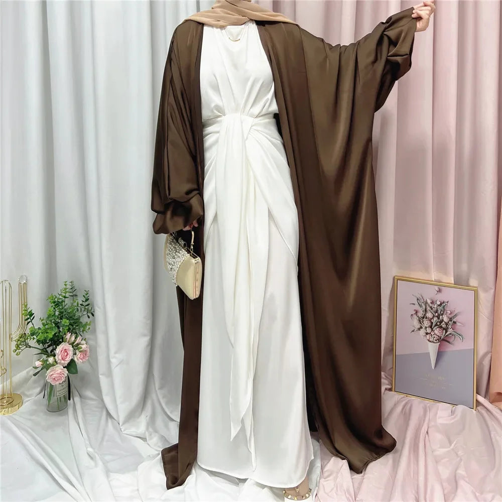 Dubai Puff Sleeve Satin Open Abaya
