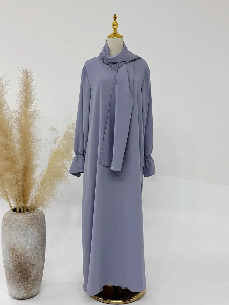 Flare Sleeve Modest Long Dresses with Scarf