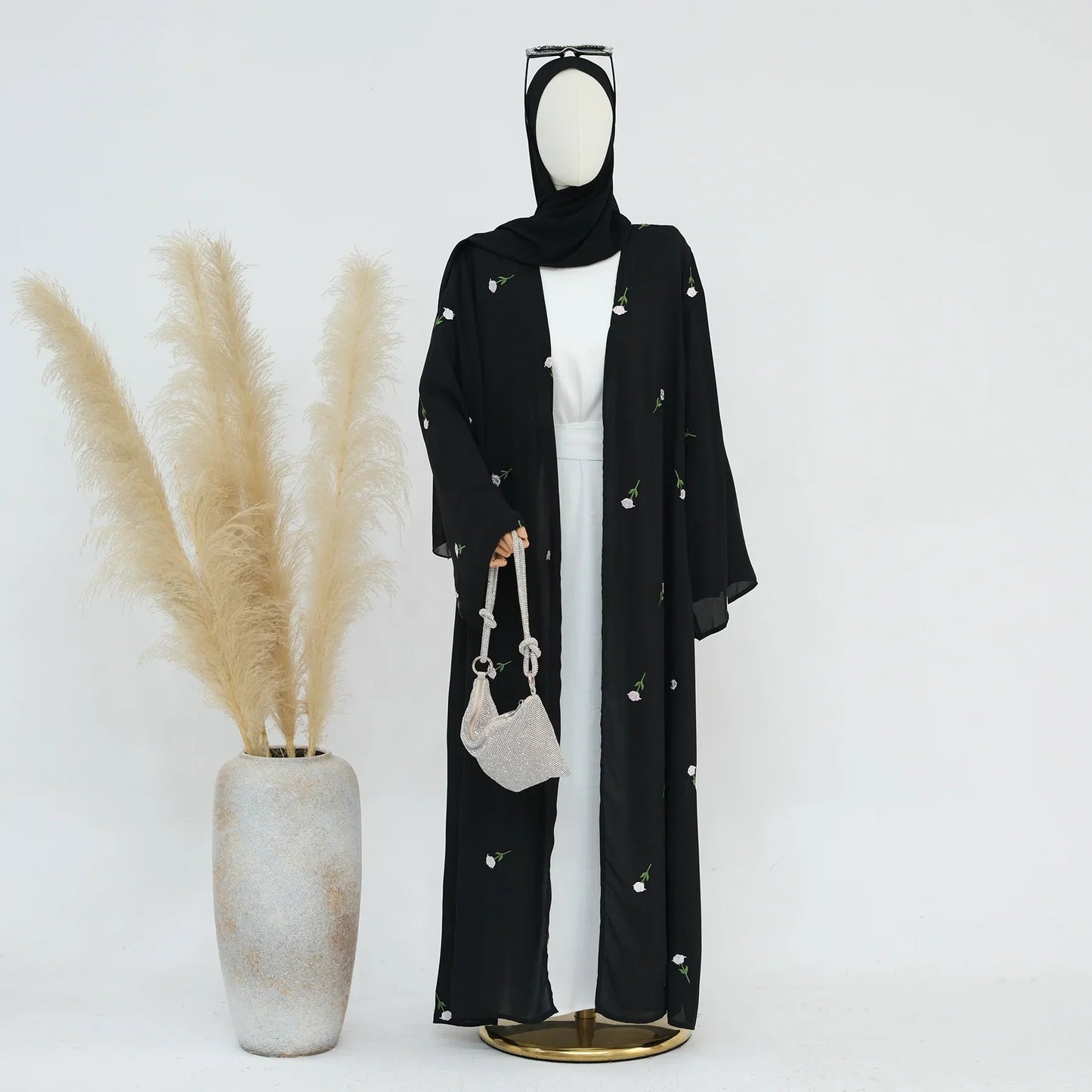 Open Kimono Chiffon Black Abaya for Women Dress Turkey Eid Ramadan Kaftan Muslim Cardigan Coat Islam Clothing Jalabiya Arab Robe