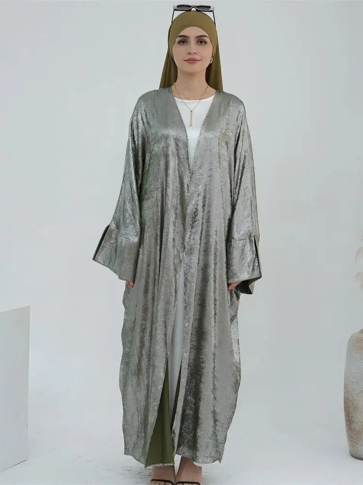 Dubai Luxury Shiny Batwing Satin Open Abaya