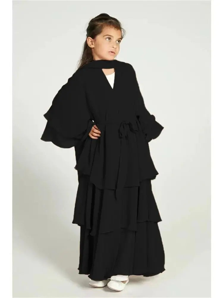 Summer Modest Kaftan Hijab Dresses For Women Kids Open Chiffon Khimar Kimono Abaya Dubai Luxury Muslim Sets Islam Kebaya Damen