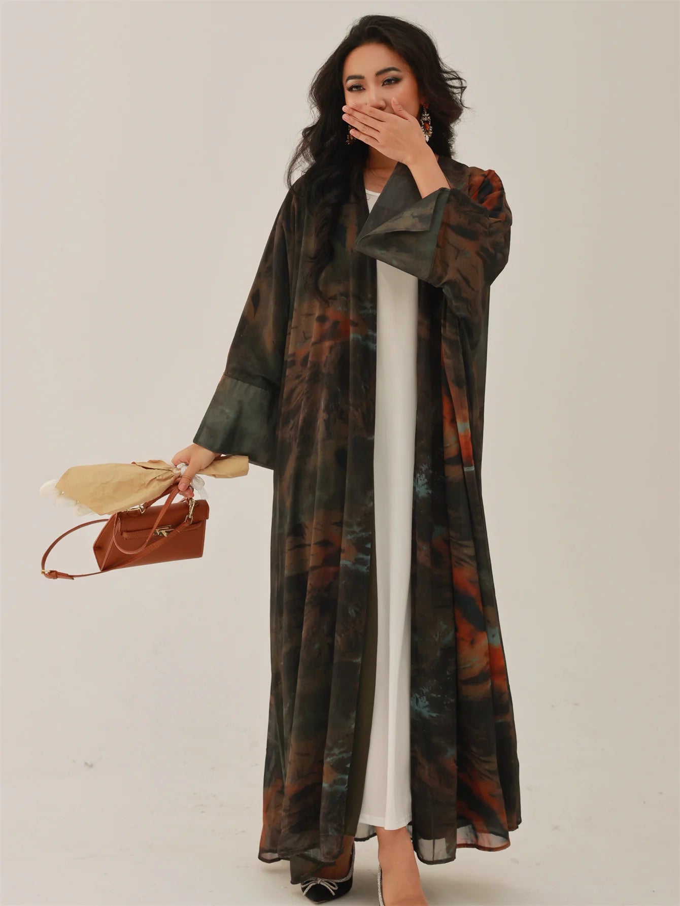 Tie-Dye Open Abaya – Full Sleeve Maxi Kaftan Turkey Style