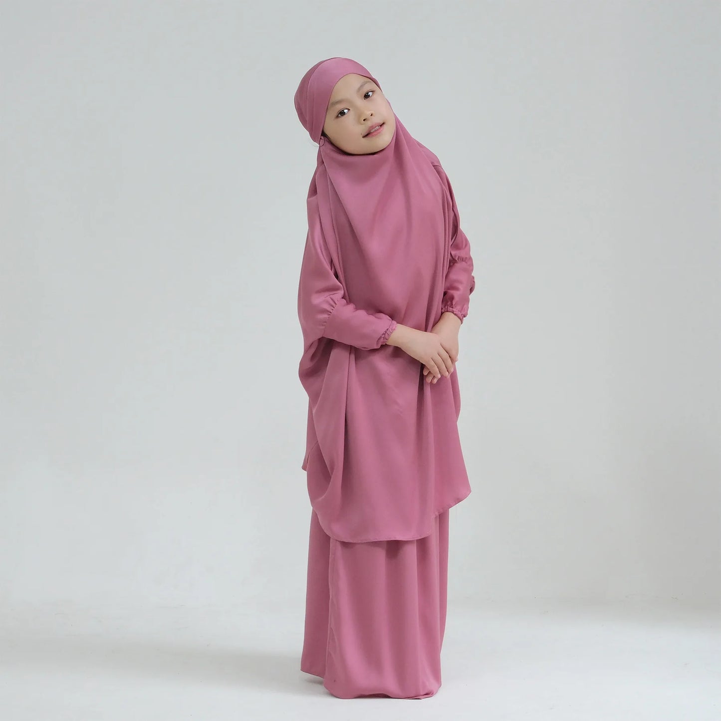 Girls 2PCS Hijab Dress – Hooded Prayer Abaya with Khimar & Skirt