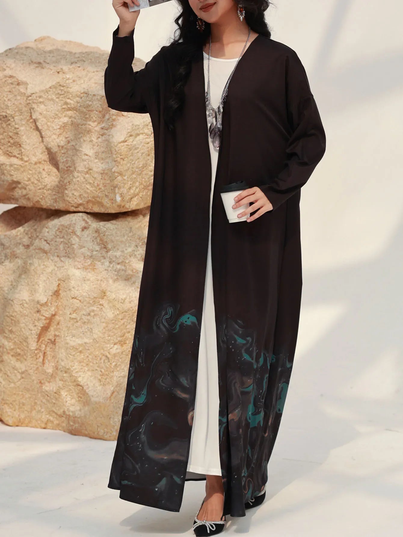 Open Front Abaya – Elegant Printed Kaftan Maxi Dress Turkey Style