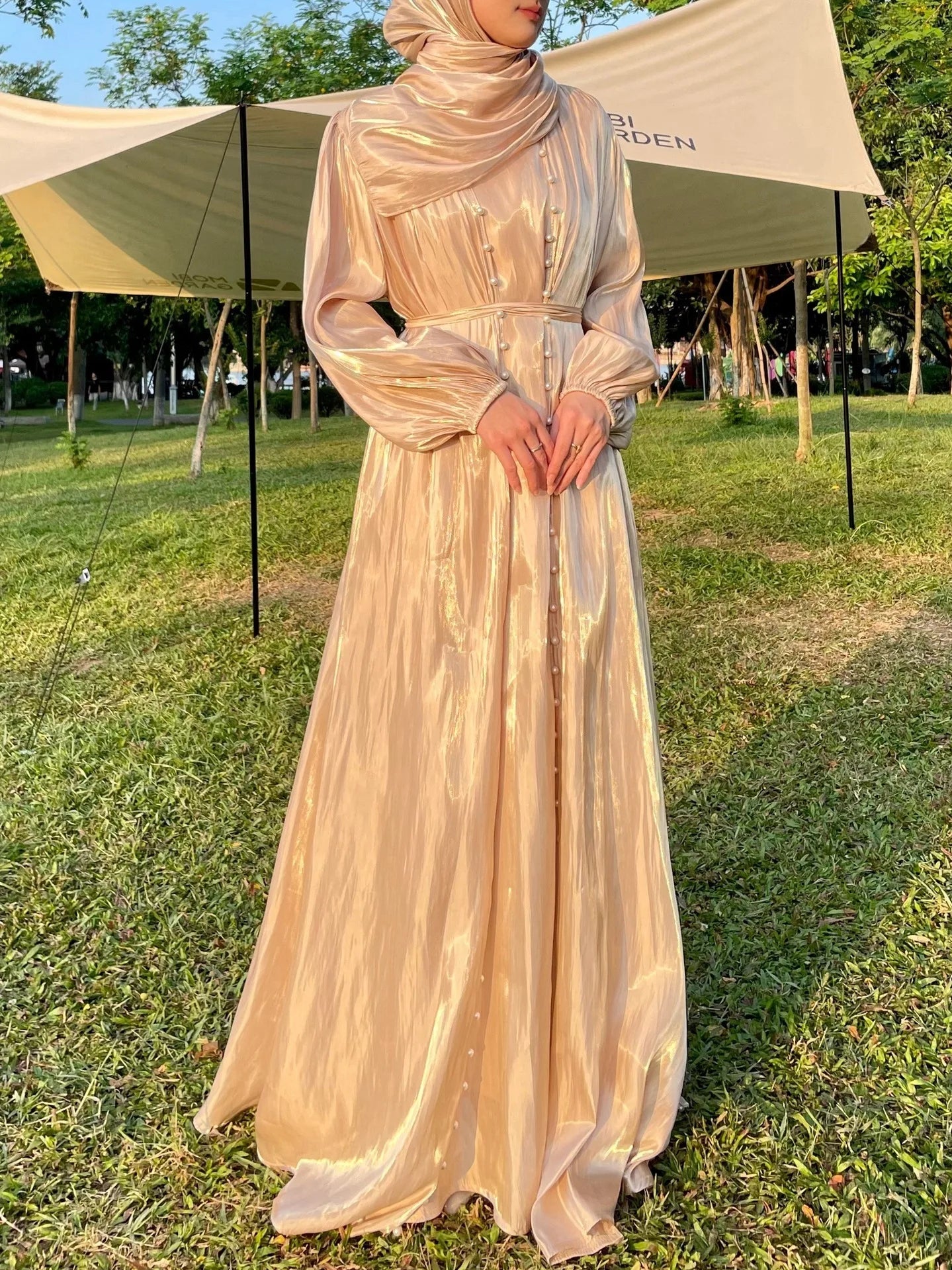 Gorgeous Pearl Abaya Party Dress