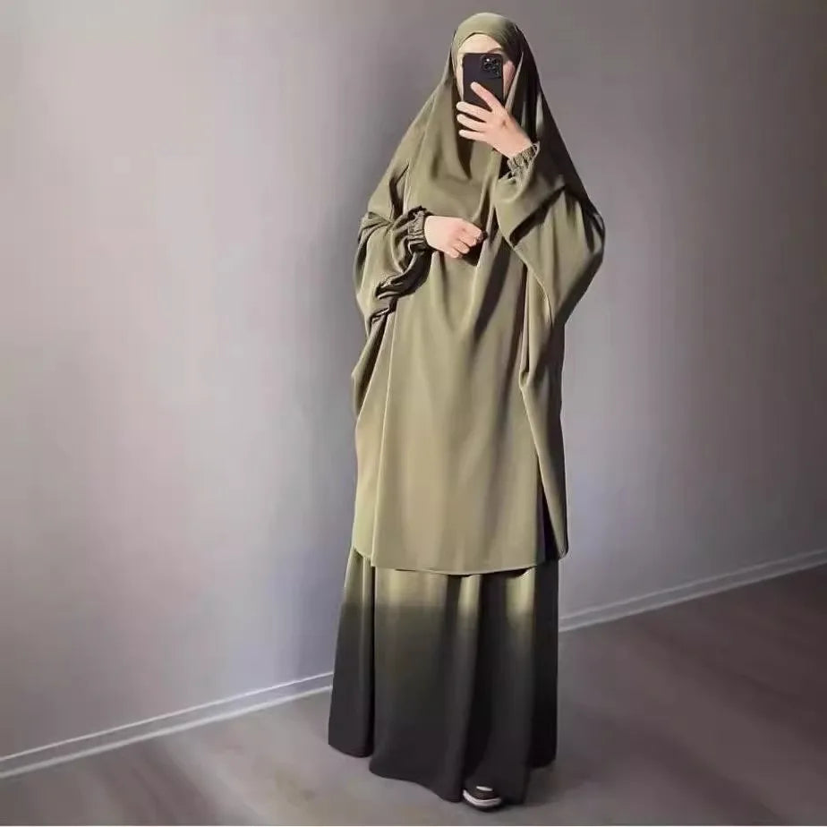 Abaya Muslim Women's Middle East Robe Large Size Women's Middle East Dubai Two Piece Set Full Coverage Robe Dress MU-101