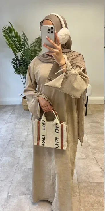 Bowknot Abaya Dress – Modest Robe with Pockets