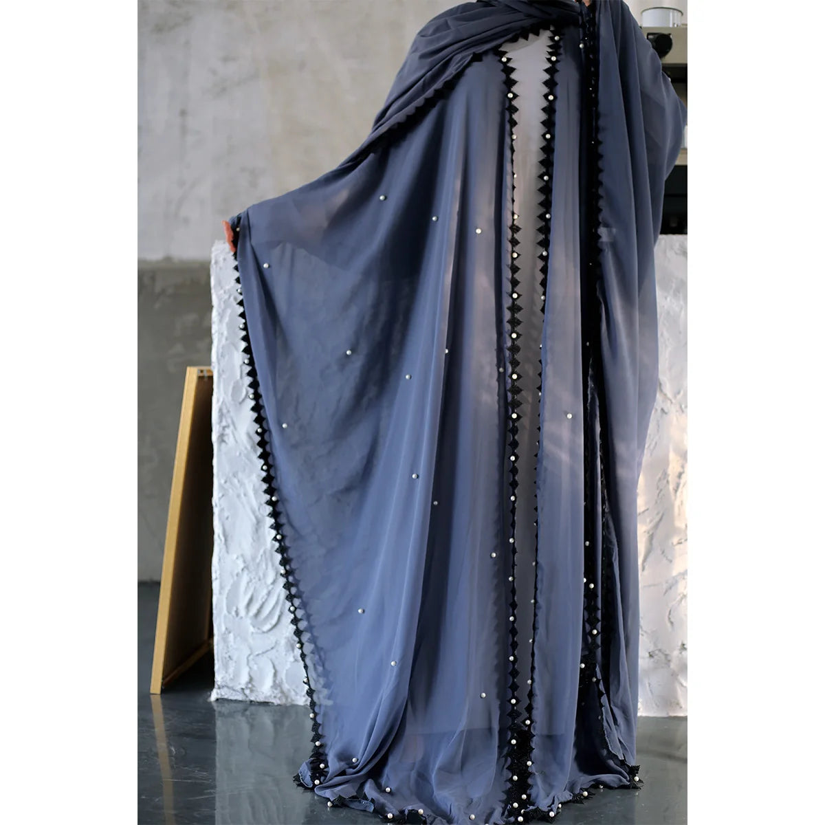 Trendy Dubai Open Lace Beaded Abaya