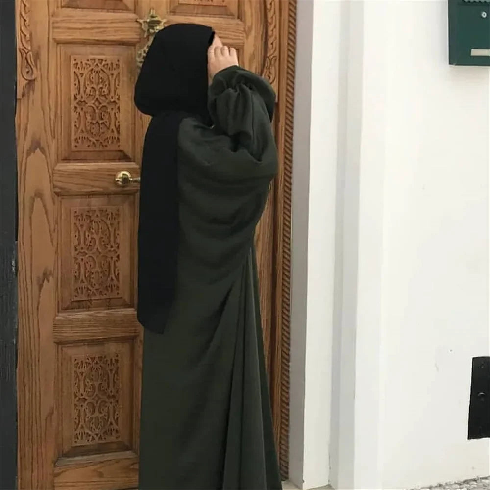 Dubai Puff Sleeve Satin Open Abaya