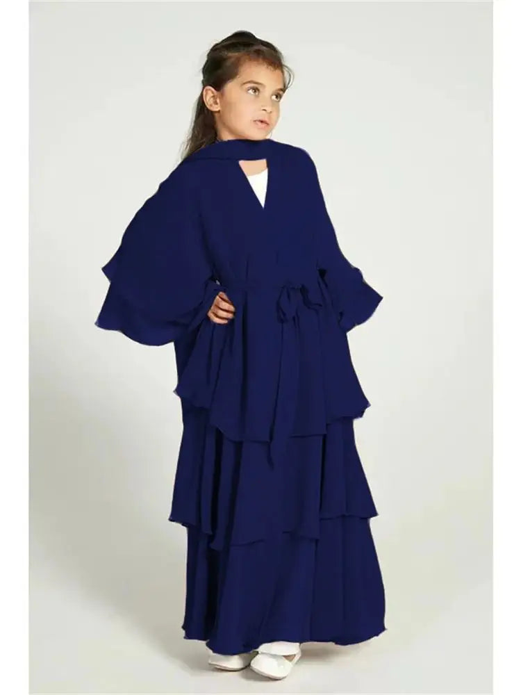 Summer Modest Kaftan Hijab Dresses For Women Kids Open Chiffon Khimar Kimono Abaya Dubai Luxury Muslim Sets Islam Kebaya Damen