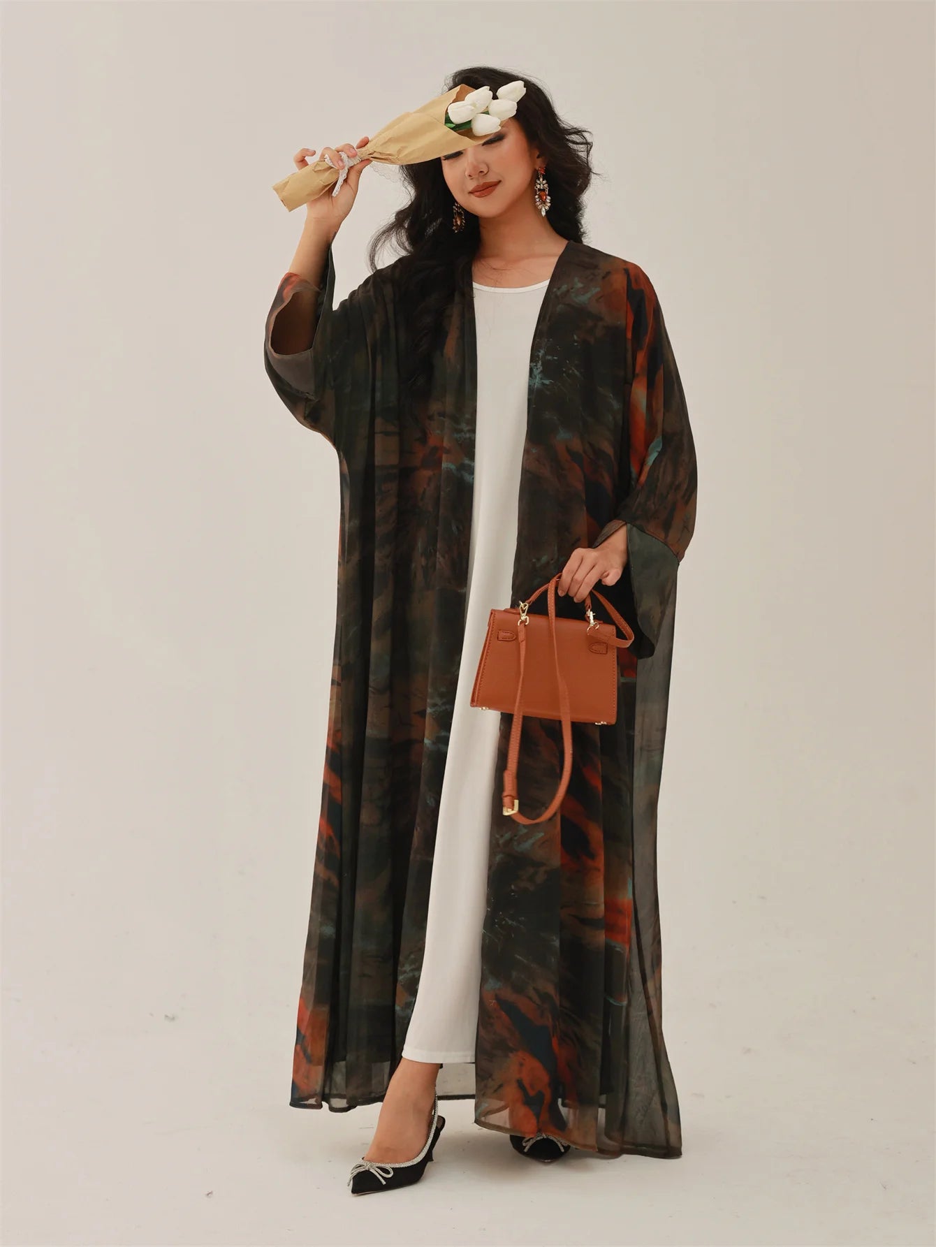 Tie-Dye Open Abaya – Full Sleeve Maxi Kaftan Turkey Style