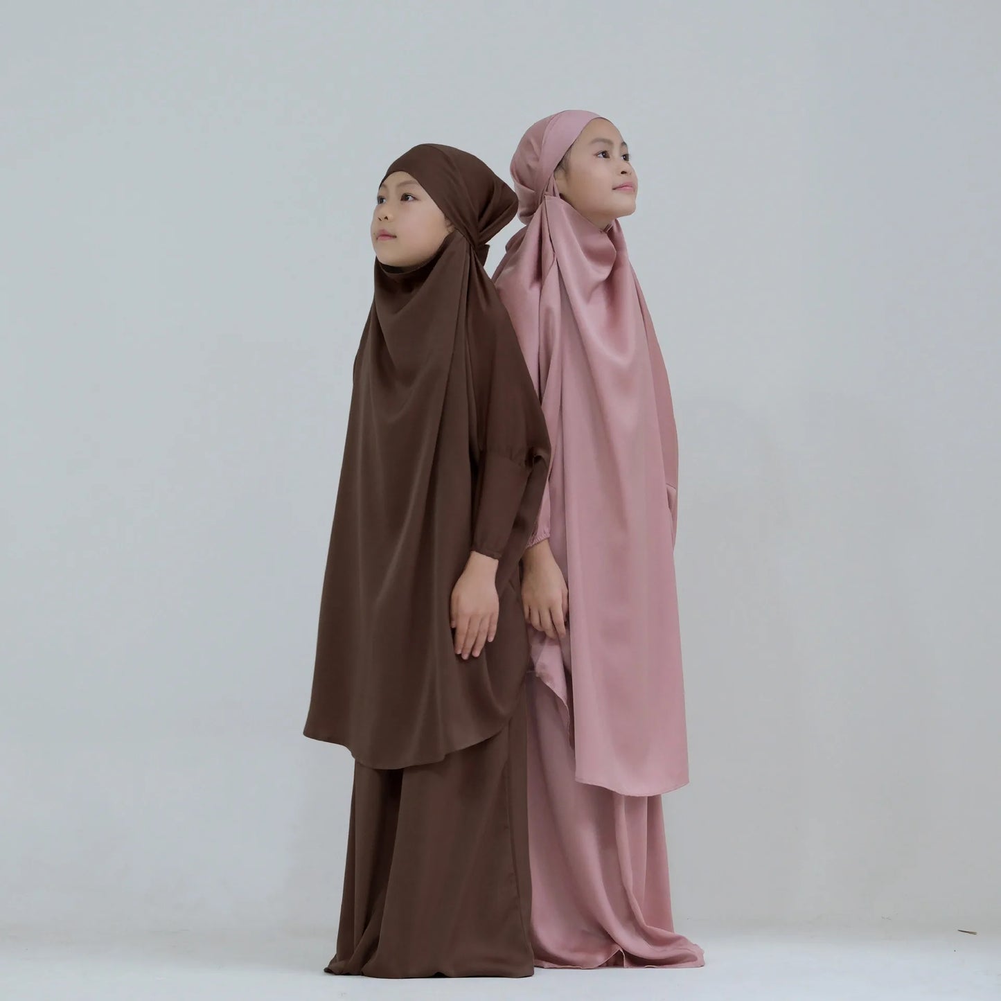 Girls 2PCS Hijab Dress – Hooded Prayer Abaya with Khimar & Skirt