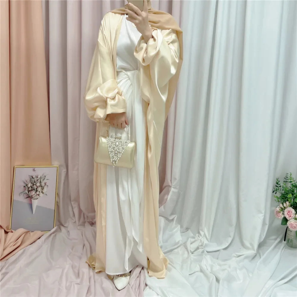 Dubai Puff Sleeve Satin Open Abaya