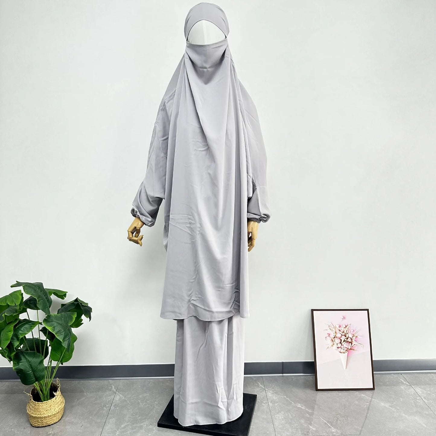 Abaya Muslim Women's Middle East Robe Large Size Women's Middle East Dubai Two Piece Set Full Coverage Robe Dress MU-101