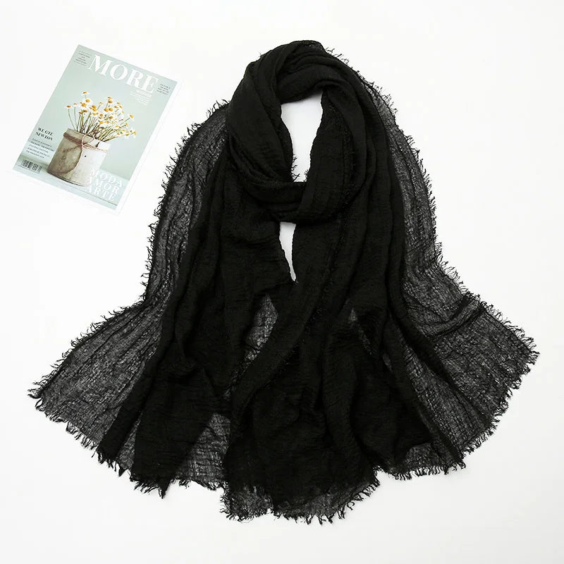 Crinkle Hijab Scarf Soft Solid Cotton Head Scarves