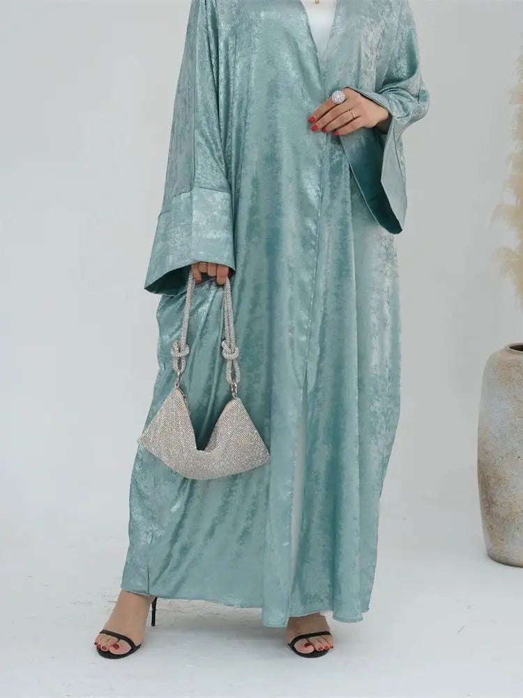 Dubai Luxury Shiny Batwing Satin Open Abaya