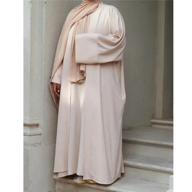 Ramadan Muslim Women 2/3 Piece Matching Set Open Abayas Dubai Dress Hijab Kimono Gowns Turkey Arab Islamic Clothing Kaftan Robe