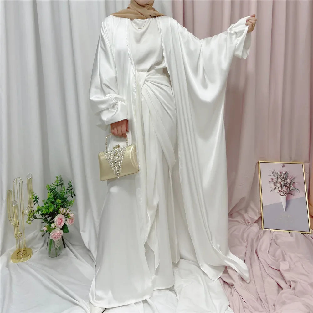 Dubai Puff Sleeve Satin Open Abaya