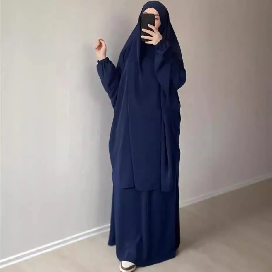 Abaya Muslim Women's Middle East Robe Large Size Women's Middle East Dubai Two Piece Set Full Coverage Robe Dress MU-101