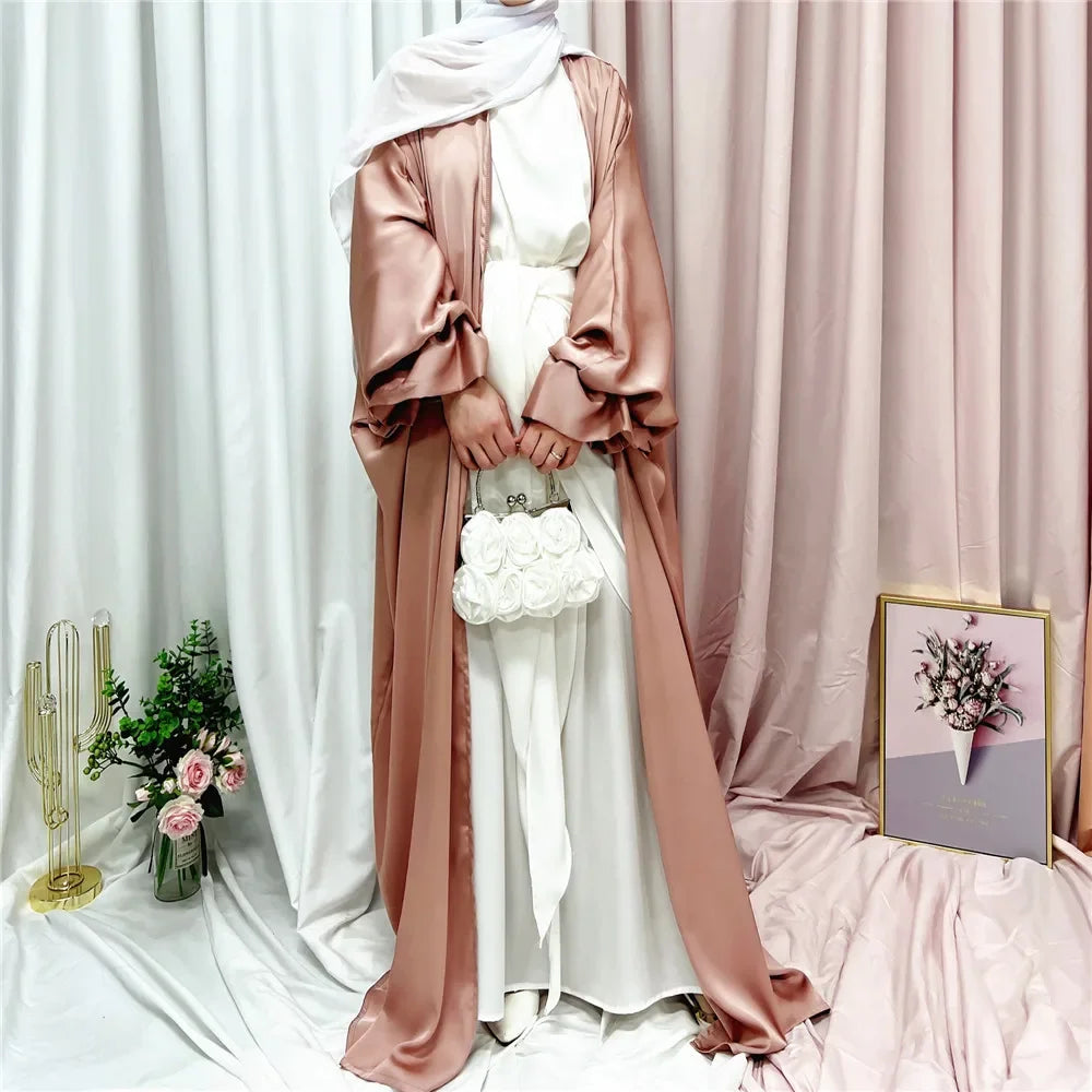 Dubai Puff Sleeve Satin Open Abaya