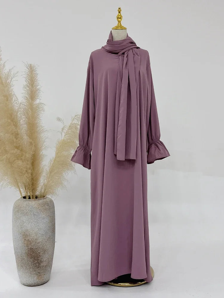 Flare Sleeve Modest Long Dresses with Scarf
