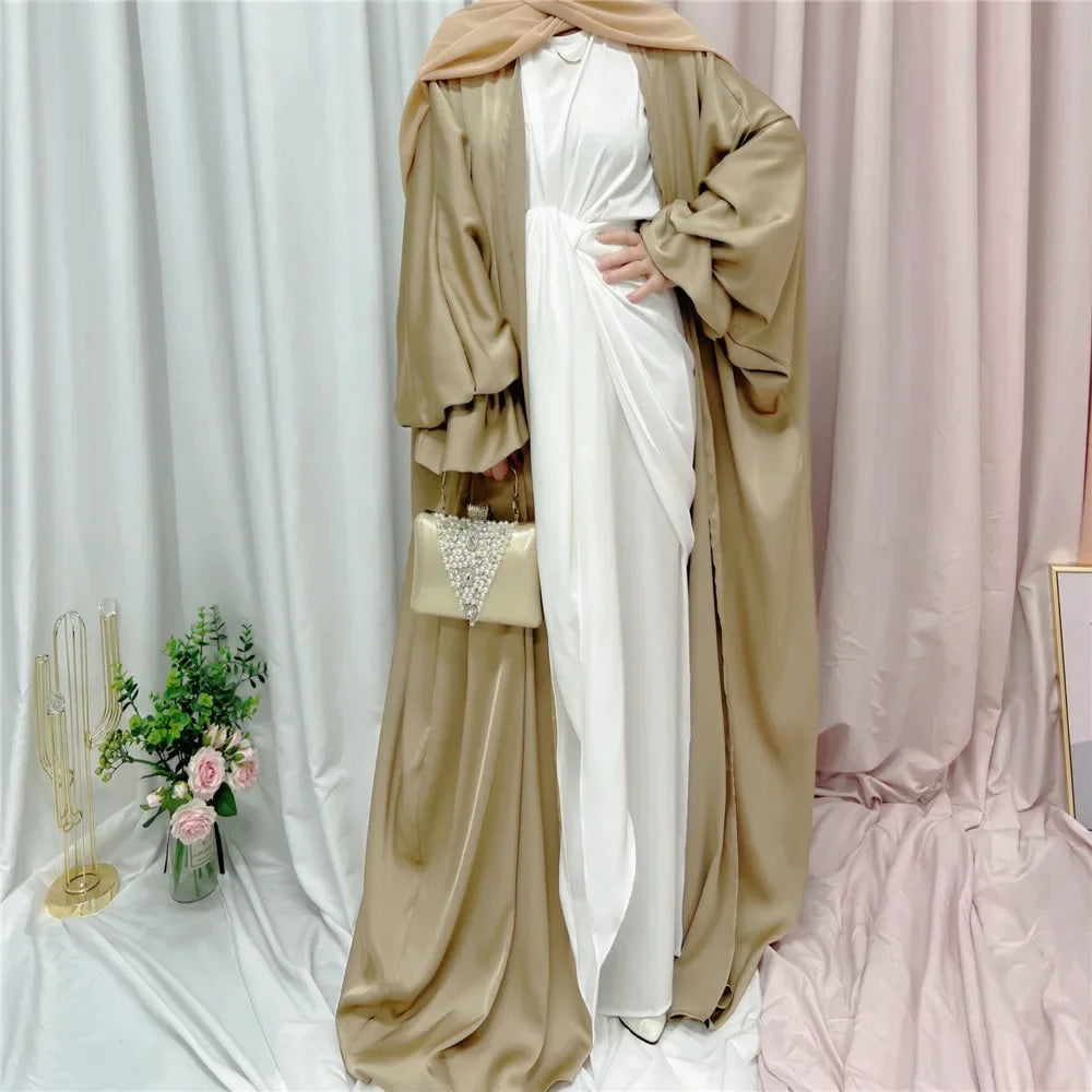 Dubai Puff Sleeve Satin Open Abaya