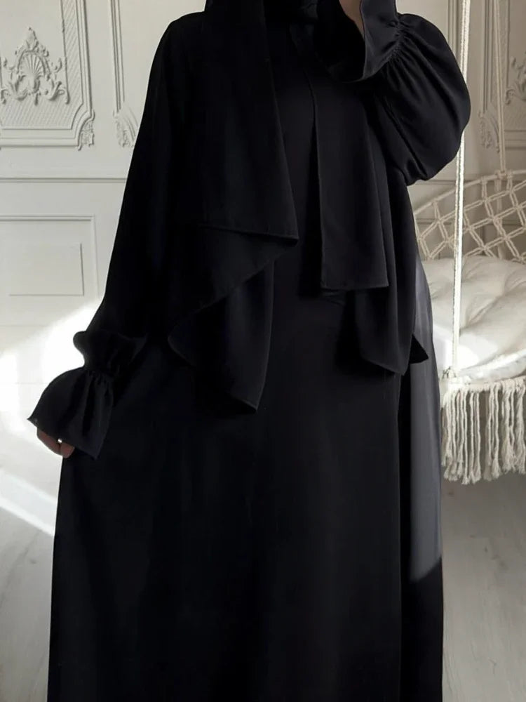 Flare Sleeve Modest Long Dresses with Scarf