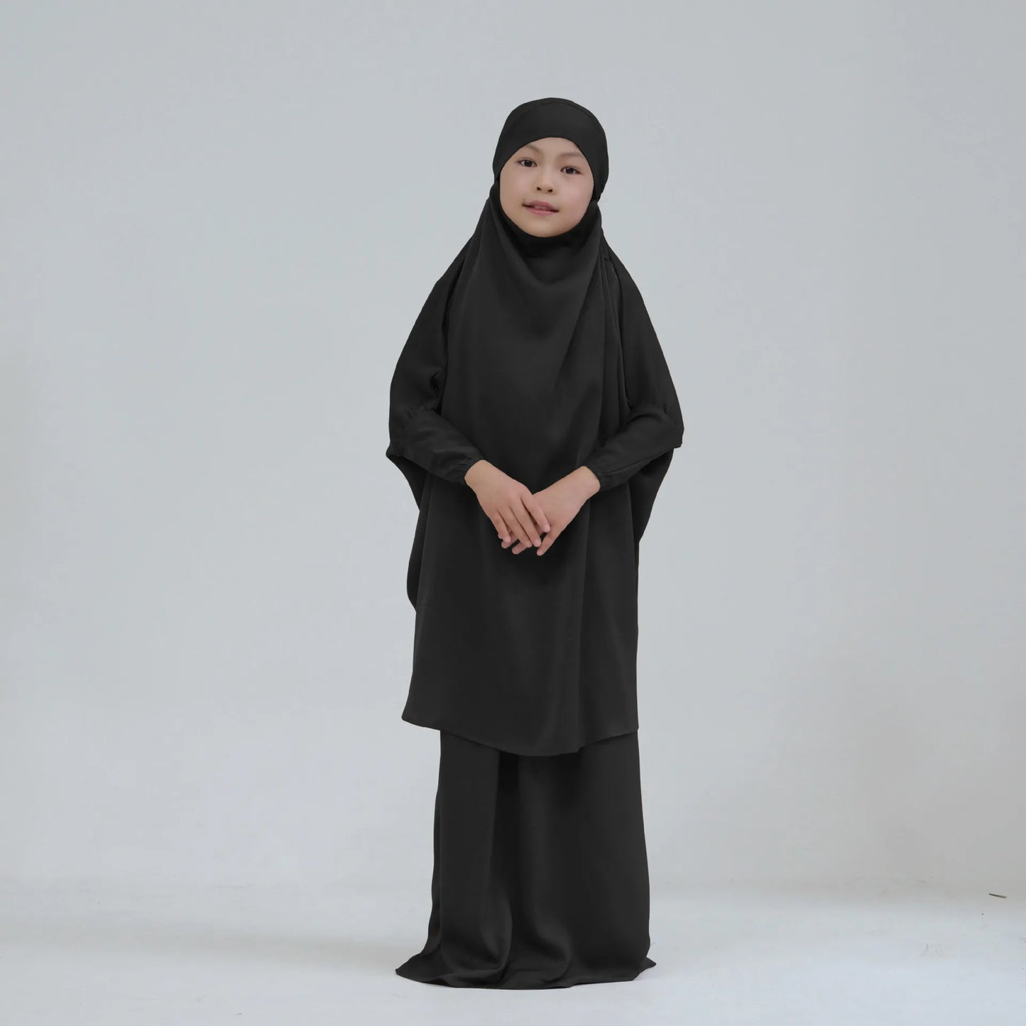 Eid Kids Prayer Garment Dress Muslim Girls Long Khimar Hijab Turkey Abaya Dresses Islamic Skirt Set Full Cover Robe Ramadan