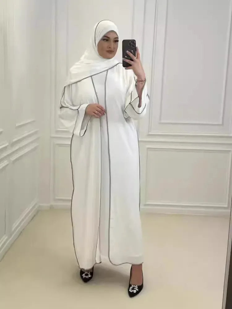 3 Piece Mathing Set Muslim Women Abaya Kimono Sleeveless Inner Dress Hijab Suit Turkey Kaftan Dubai Arabic Robes Ramadan Caftan