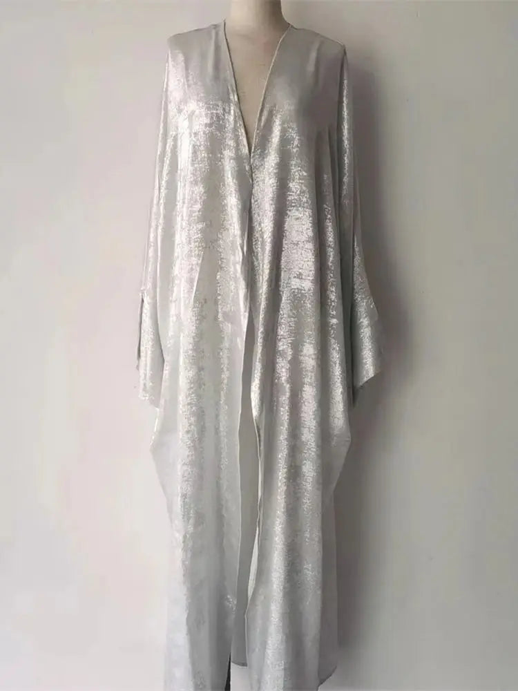 Dubai Luxury Shiny Batwing Satin Open Abaya